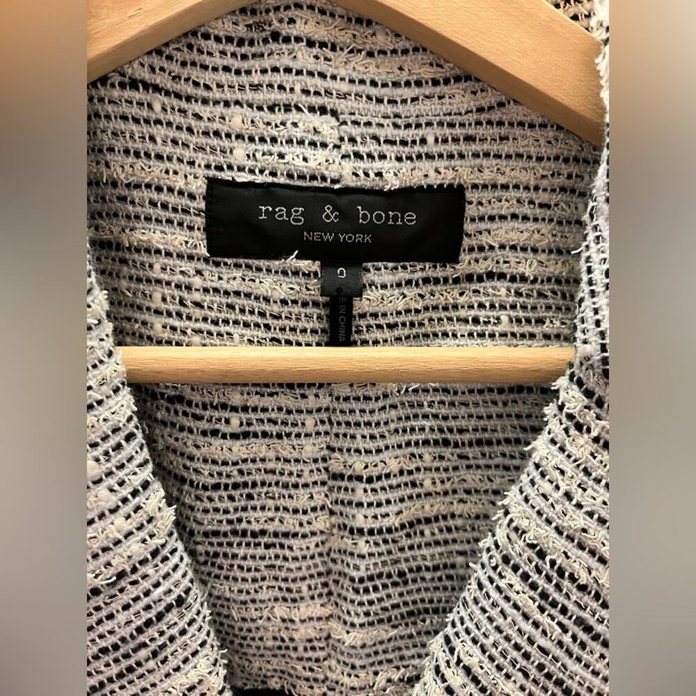 Rag & Bone Tweed Deconstructed Textured Blazer Jacket Black & White Wool Sz 0 - Picture 5 of 16